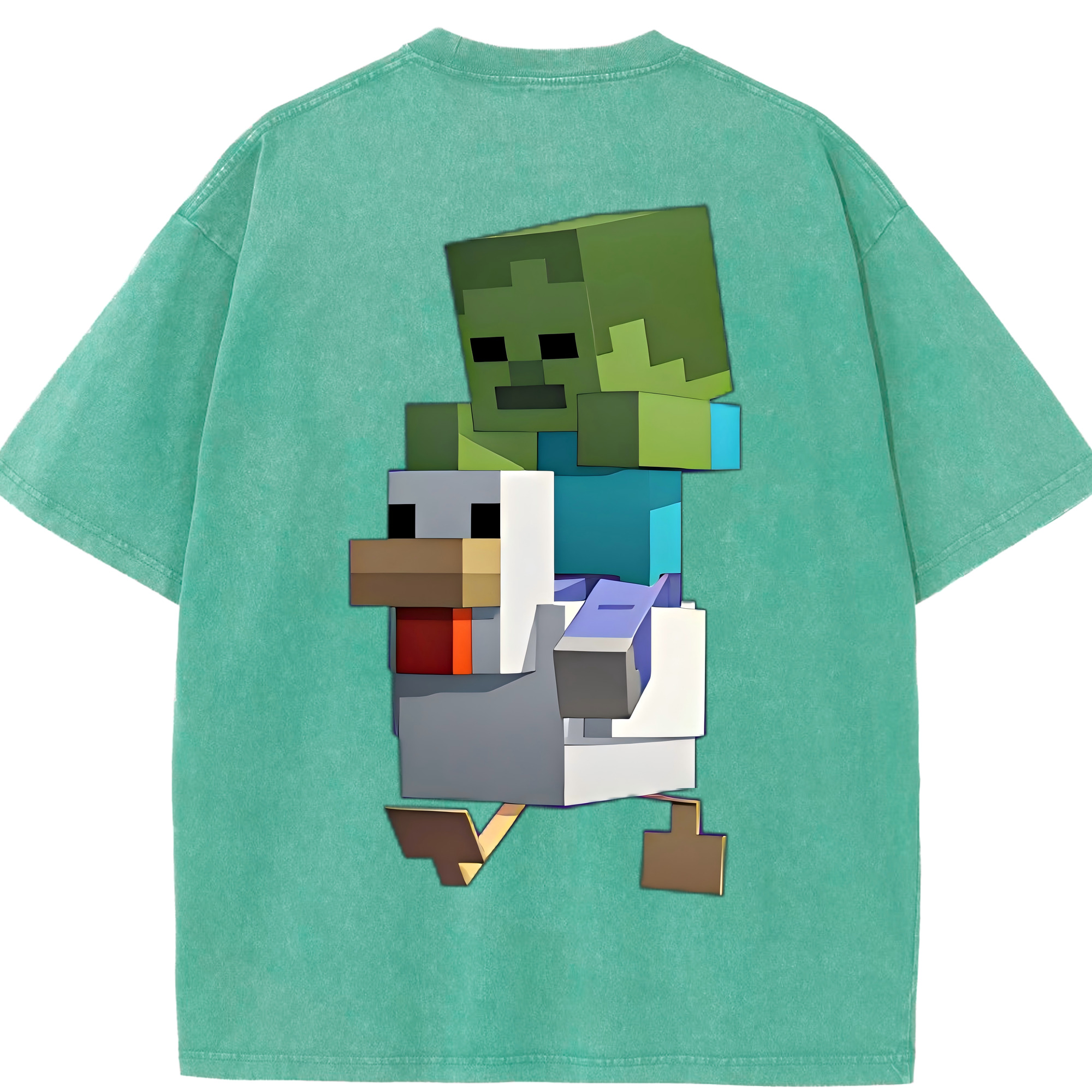 （画像用） マインクラフト ブロックの世界 Minecraft MC Block world 綿100% ヴィンテージ風 半袖Tシャツ（背面プリント）